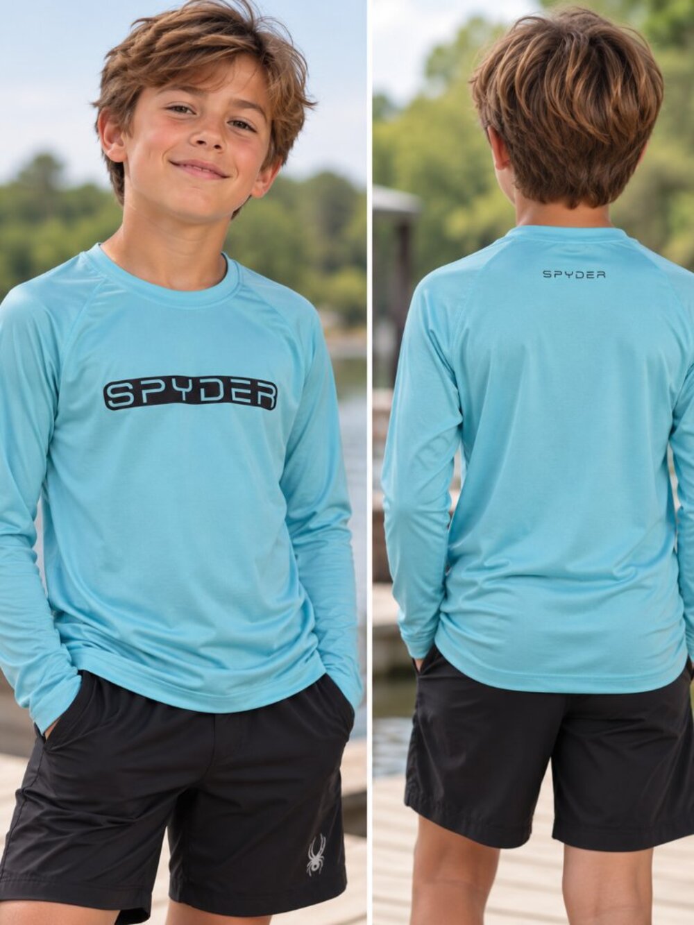Spyder Boys Youth M 10/12 Aqua Blue Long Sleeve Performance Shirt